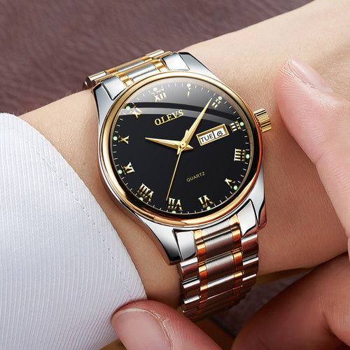 Luxury Men’s Stainless Steel Quartz Watch with Day & Date