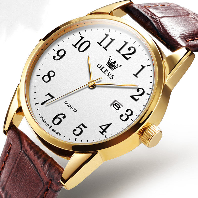 Classic Waterproof Quartz Men’s Leather Watch with Calendar