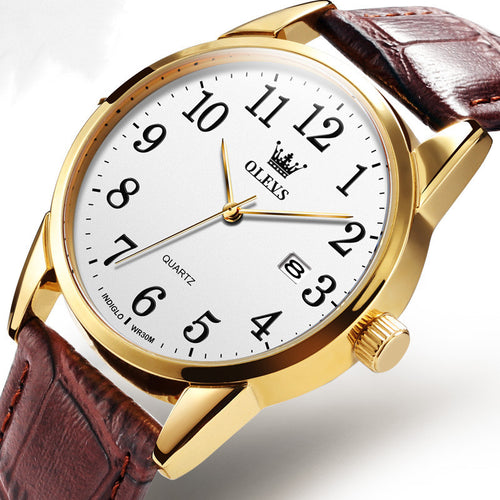 Classic Waterproof Quartz Men’s Leather Watch with Calendar