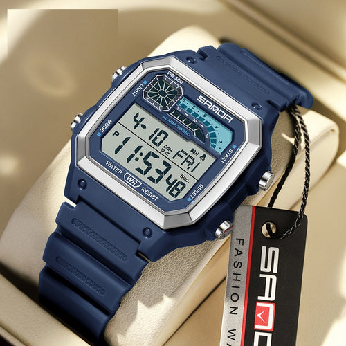 Retro Digital Sports Watch for Men – Waterproof LED Square Wristwatch