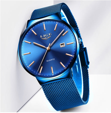 Luxury Blue Mesh Dress Watch for Men